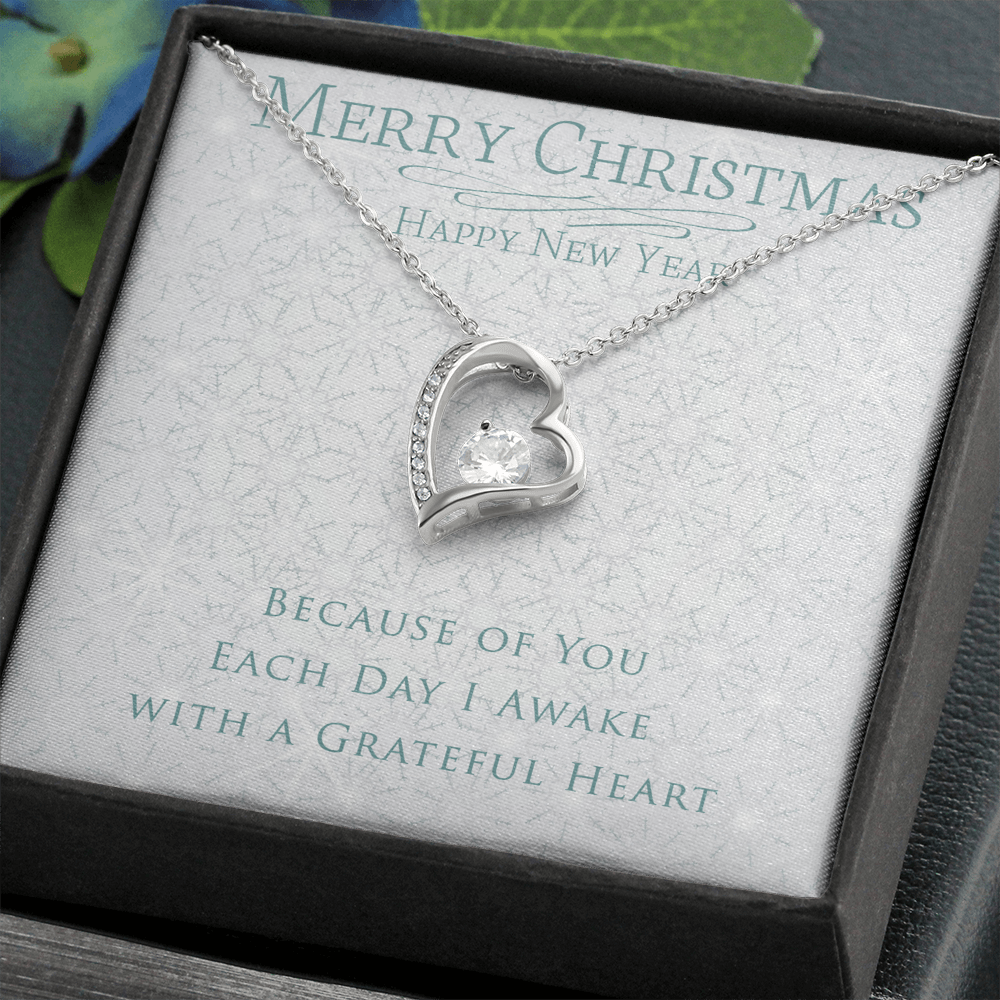 Because of You Each Day I Awake with a Greatful Heart -Merry Christmas Happy New Year NECKLACE gift box