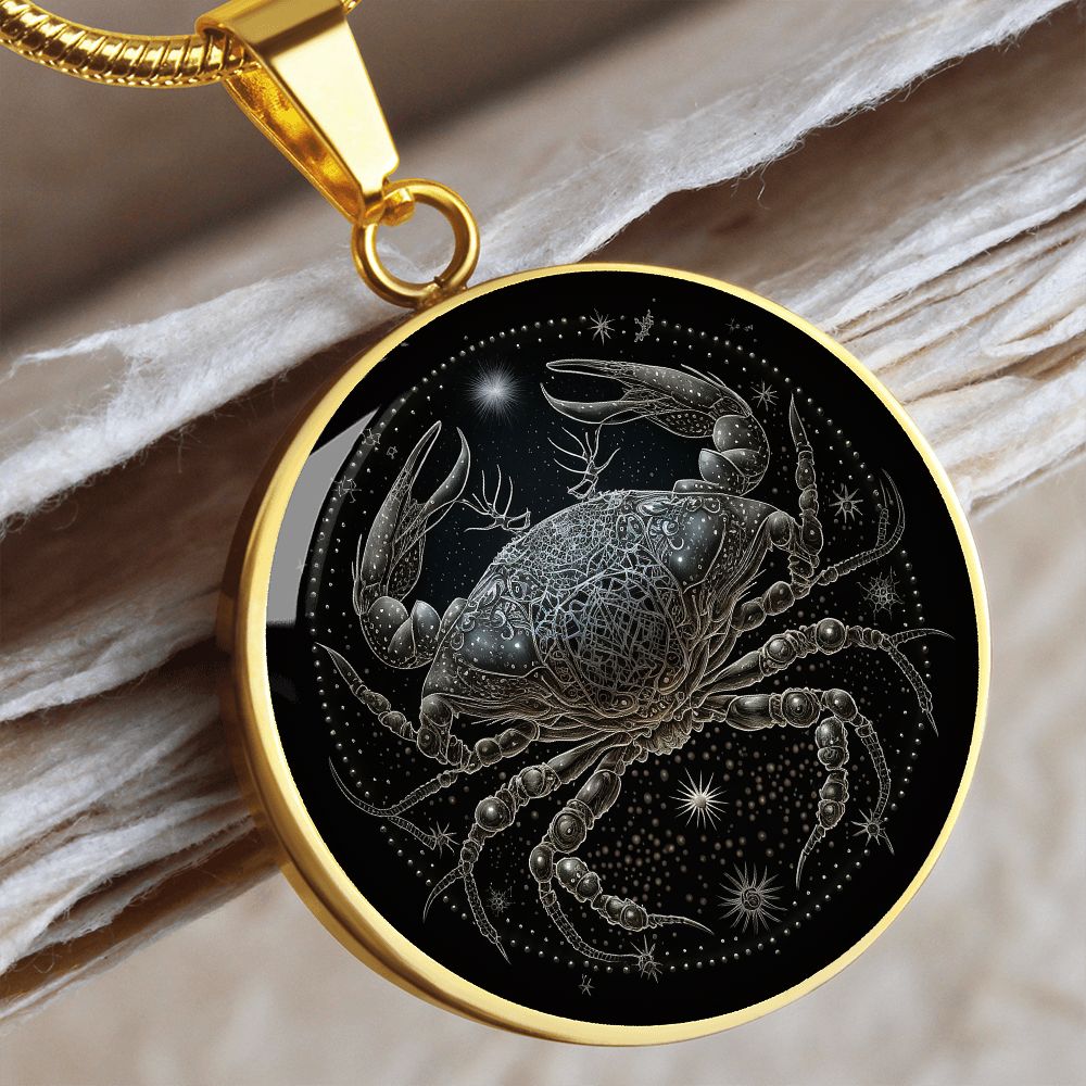 Cancer Zodiac Jewelry Pendant Necklace in Liquid Glass - Personalized Engraving Option - Horoscope Birthdates June 21 - July 22