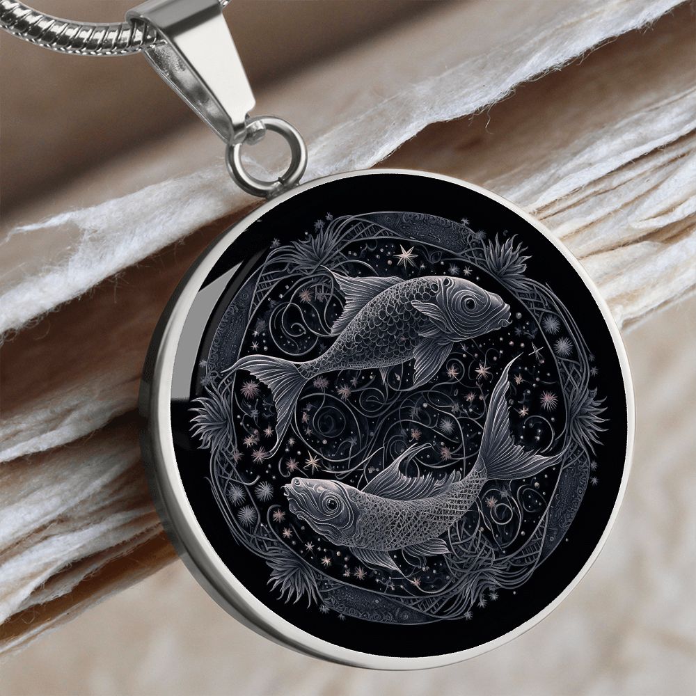 Pisces Zodiac Jewelry Pendant Necklace in Liquid Glass - Can be Personalized with Engraving - Horoscope Birthdates February 19 - March 20