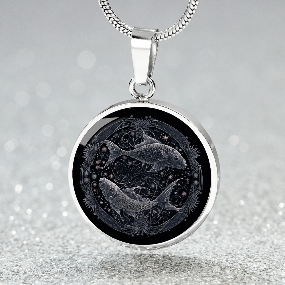 Pisces Zodiac Jewelry Pendant Necklace in Liquid Glass - Can be Personalized with Engraving - Horoscope Birthdates February 19 - March 20