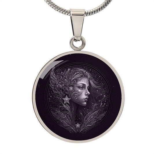 Virgo Zodiac Jewelry Pendant Necklace in Liquid Glass - Can be Personalized with Engraving on Pendant Back Horiscope Birthdates August 23 and September 22