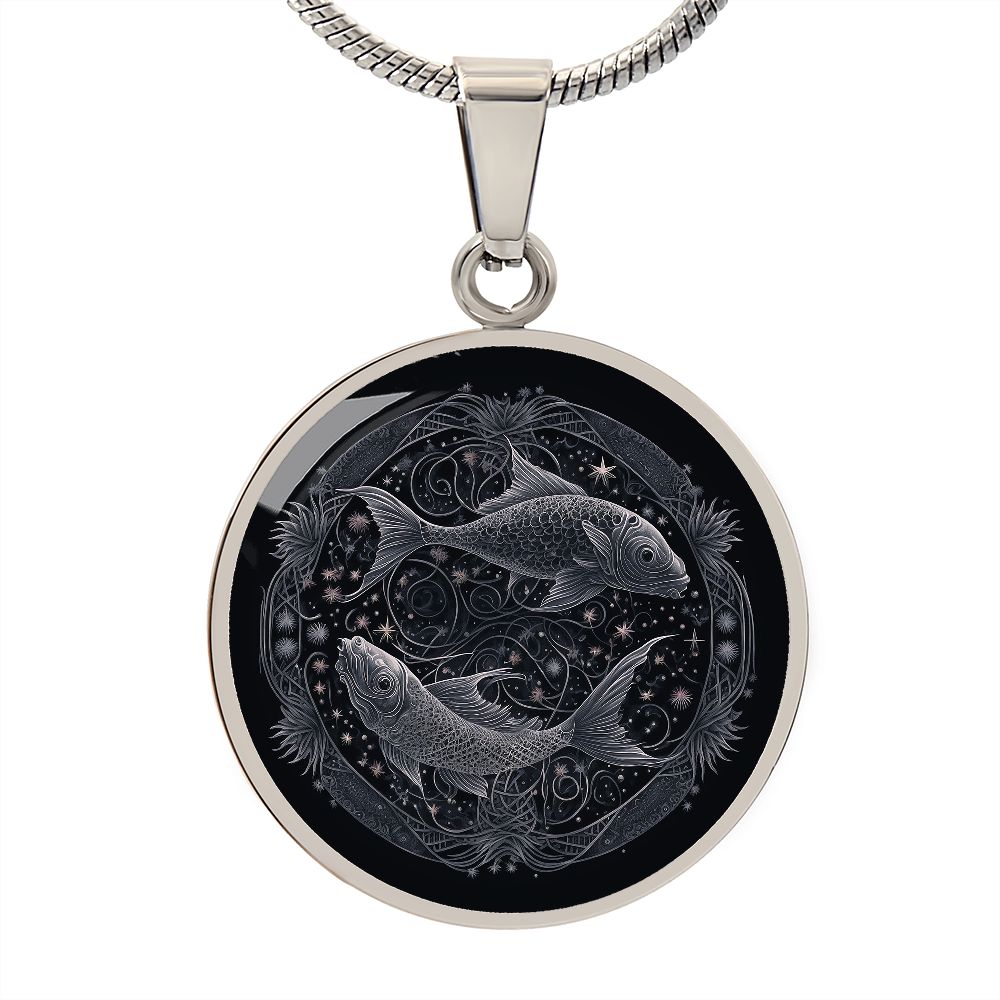 Pisces Zodiac Jewelry Pendant Necklace in Liquid Glass - Can be Personalized with Engraving - Horoscope Birthdates February 19 - March 20