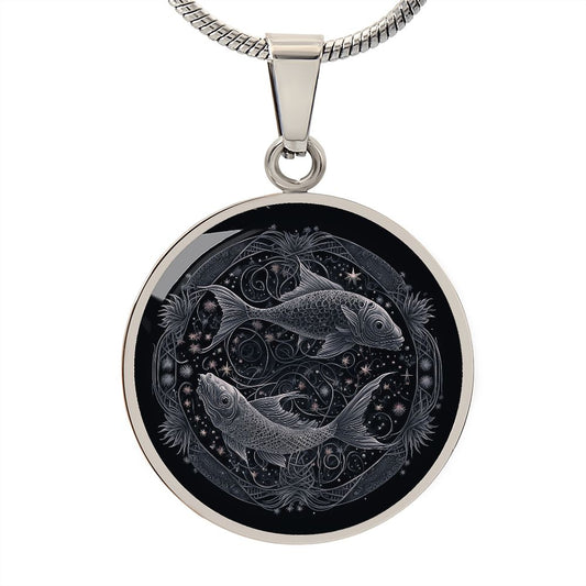 Pisces Zodiac Jewelry Pendant Necklace in Liquid Glass - Can be Personalized with Engraving - Horoscope Birthdates February 19 - March 20