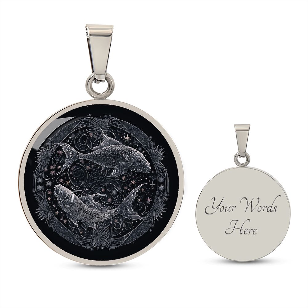 Pisces Zodiac Jewelry Pendant Necklace in Liquid Glass - Can be Personalized with Engraving - Horoscope Birthdates February 19 - March 20