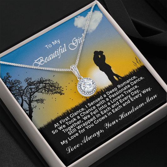 Express eternal love with this "Eternal Hope Necklace" gift for wife for Valentines Day on a smooth box chain necklace 8mm cushion cut center cubic zirconia, the perfect gift for your Girlfriend, beautiful artwork