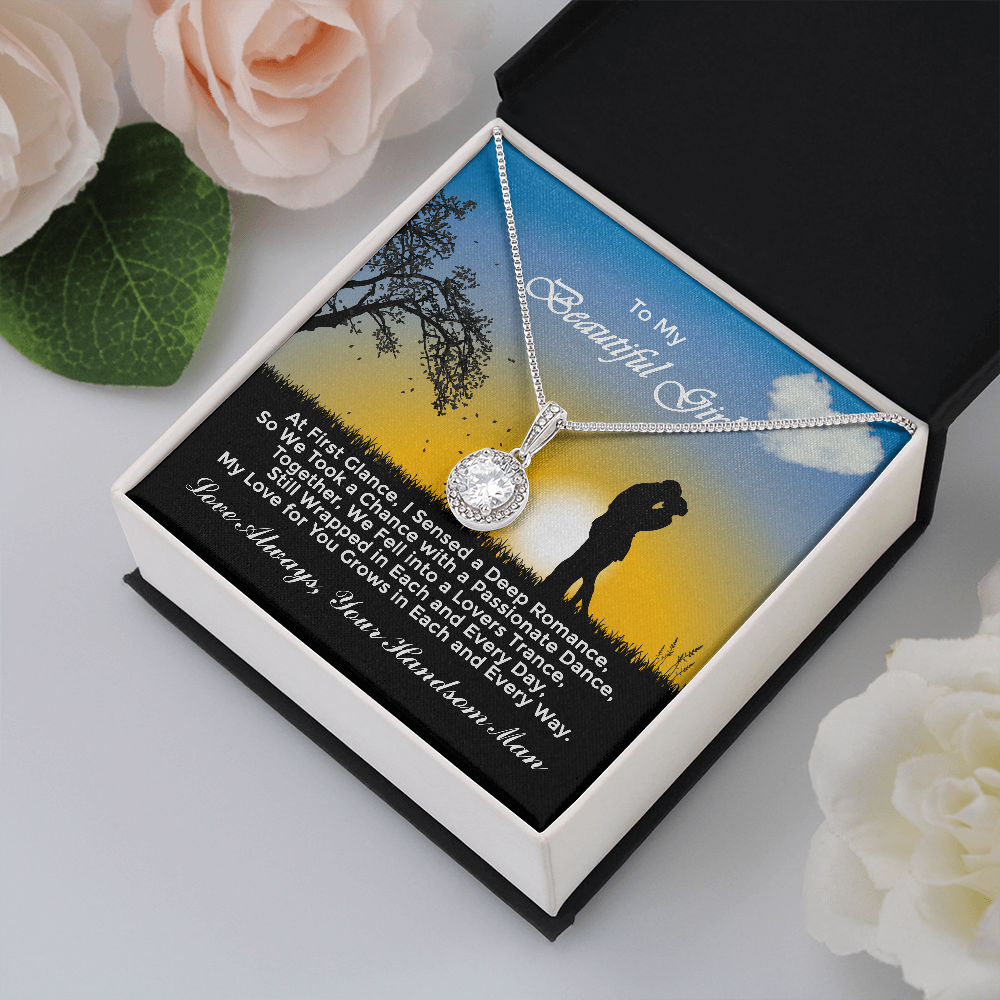 Express eternal love with this "Eternal Hope Necklace" gift for wife for Valentines Day on a smooth box chain necklace 8mm cushion cut center cubic zirconia, the perfect gift for your Girlfriend, beautiful artwork