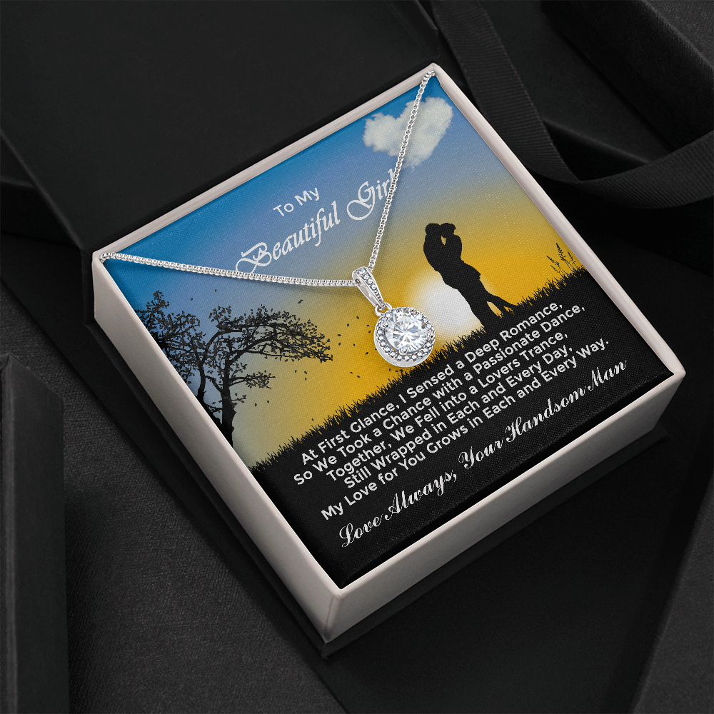 Express eternal love with this "Eternal Hope Necklace" gift for wife for Valentines Day on a smooth box chain necklace 8mm cushion cut center cubic zirconia, the perfect gift for your Girlfriend, beautiful artwork