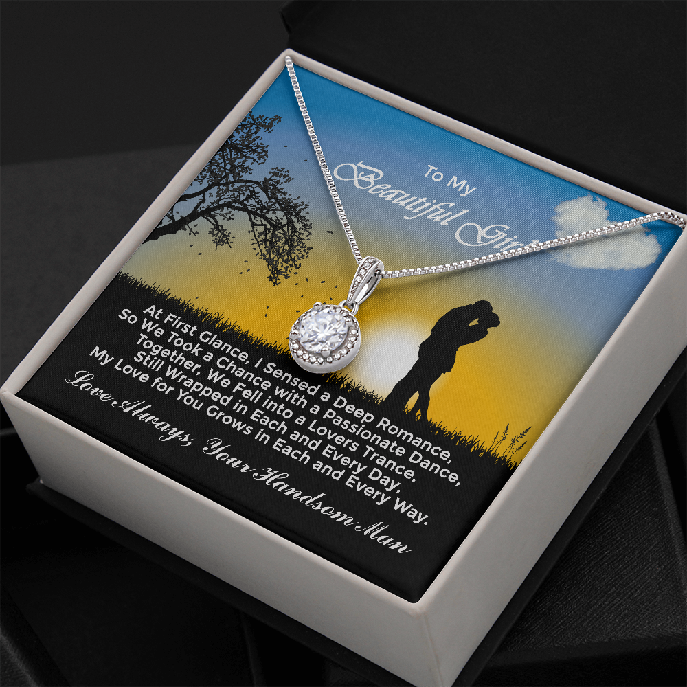 Express eternal love with this "Eternal Hope Necklace" gift for wife for Valentines Day on a smooth box chain necklace 8mm cushion cut center cubic zirconia, the perfect gift for your Girlfriend, beautiful artwork