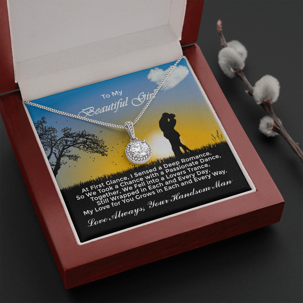 Express eternal love with this "Eternal Hope Necklace" gift for wife for Valentines Day on a smooth box chain necklace 8mm cushion cut center cubic zirconia, the perfect gift for your Girlfriend, beautiful artwork