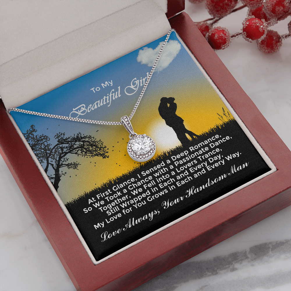 Express eternal love with this "Eternal Hope Necklace" gift for wife for Valentines Day on a smooth box chain necklace 8mm cushion cut center cubic zirconia, the perfect gift for your Girlfriend, beautiful artwork