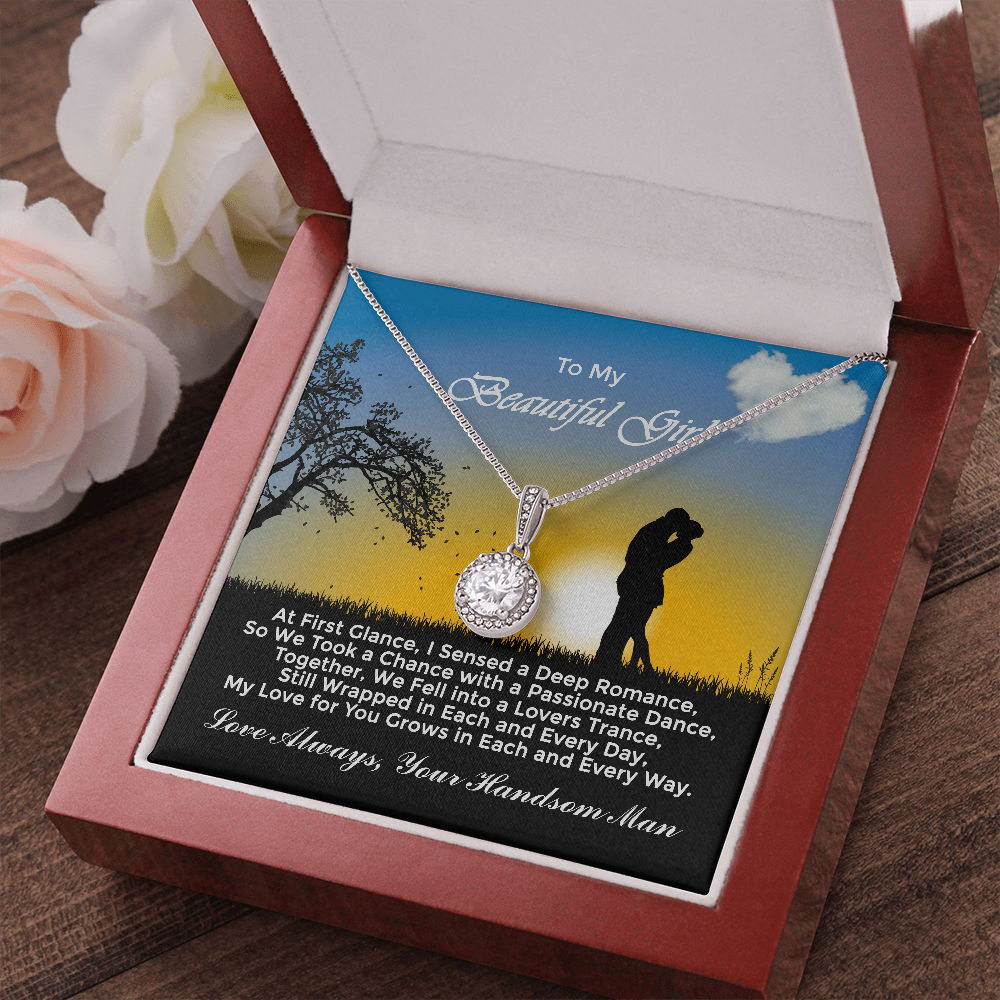Express eternal love with this "Eternal Hope Necklace" gift for wife for Valentines Day on a smooth box chain necklace 8mm cushion cut center cubic zirconia, the perfect gift for your Girlfriend, beautiful artwork