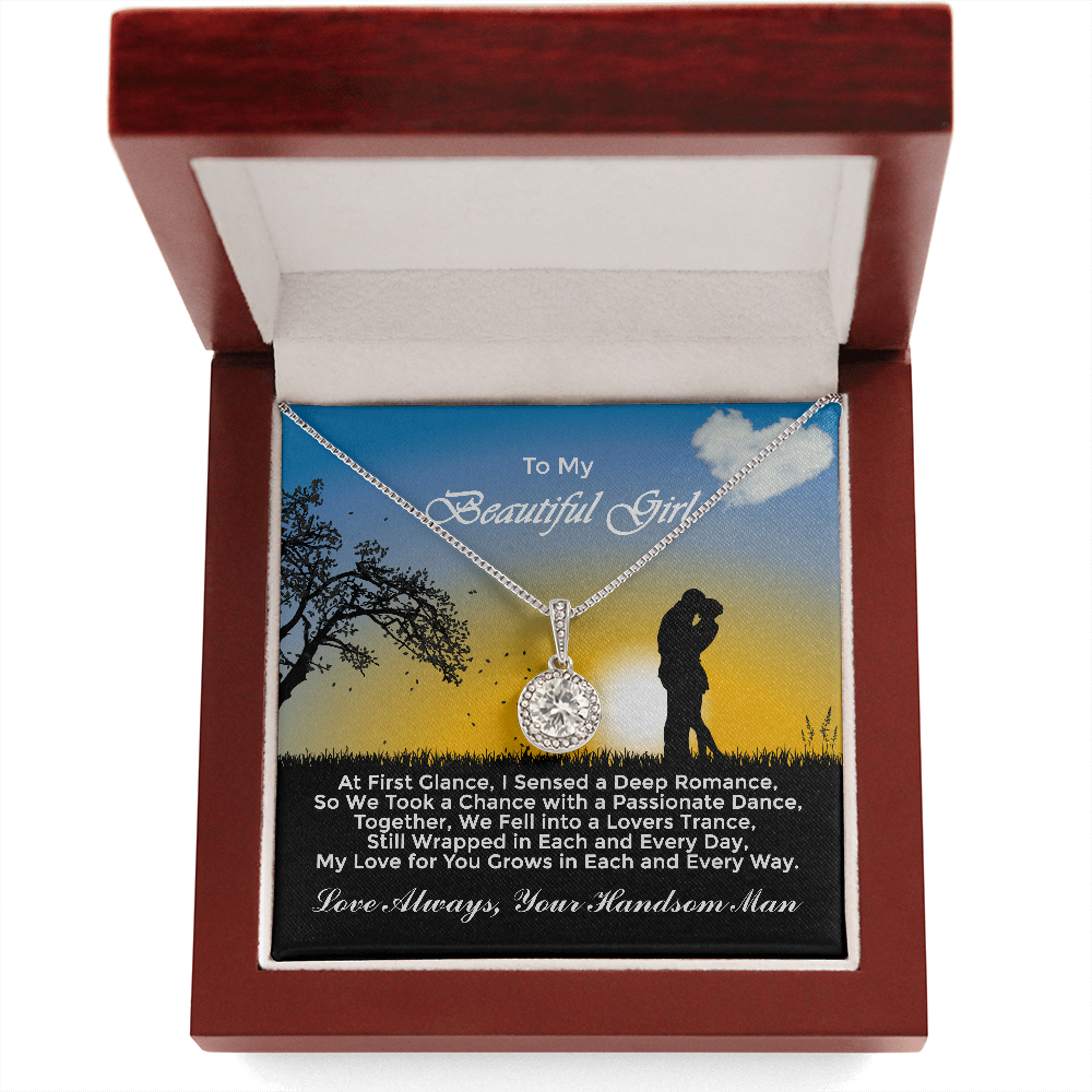 Express eternal love with this "Eternal Hope Necklace" gift for wife for Valentines Day on a smooth box chain necklace 8mm cushion cut center cubic zirconia, the perfect gift for your Girlfriend, beautiful artwork