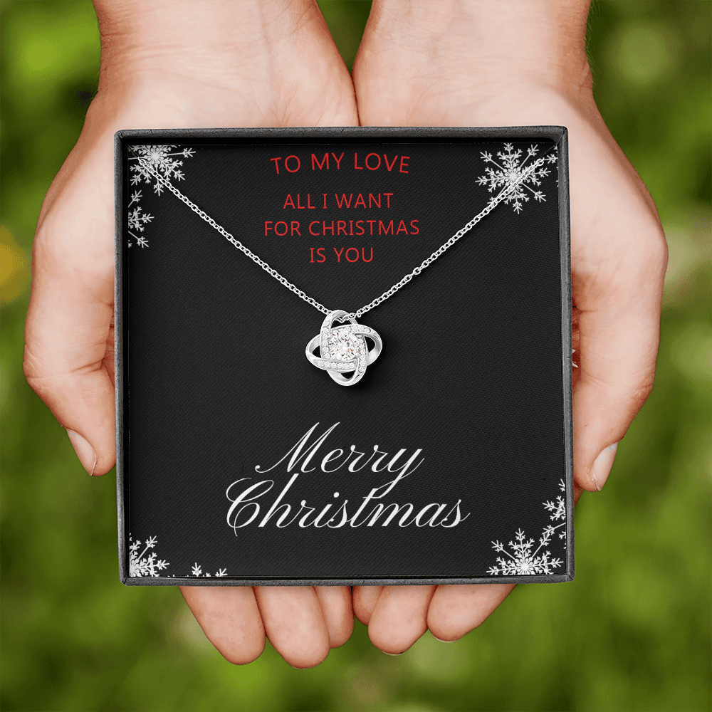 All I Want For Christmas Is You Love Knot White Gold Cubic Zirconia Necklace Christmas Gift