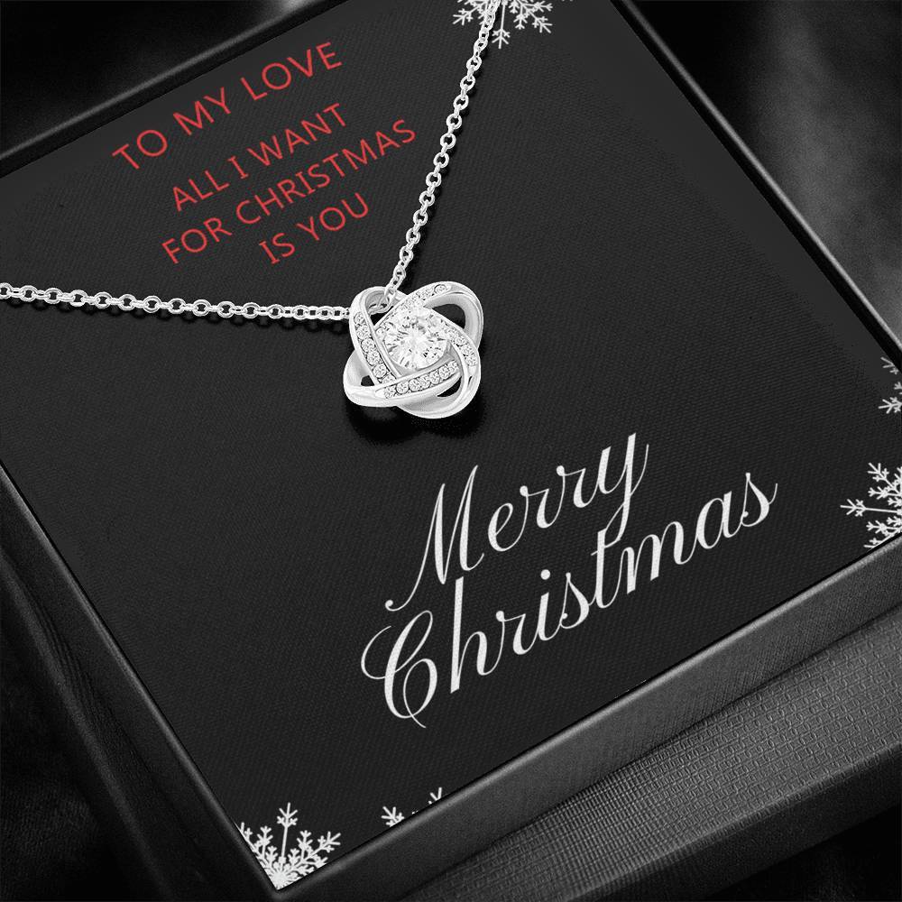 All I Want For Christmas Is You Love Knot White Gold Cubic Zirconia Necklace Christmas Gift
