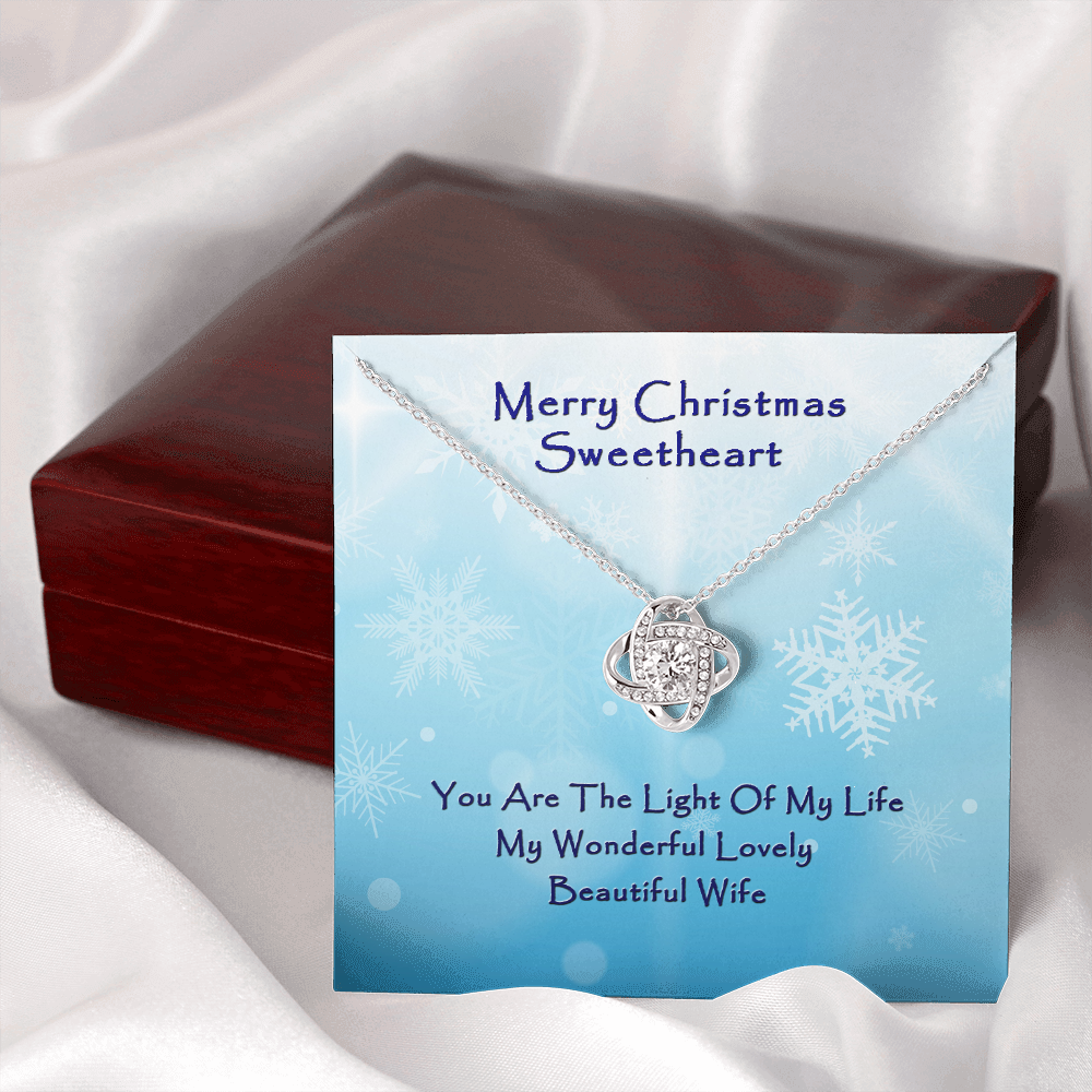 All I Want For Christmas Is You Love Knot White Gold Cubic Zirconia Necklace LED Mahogany finished box