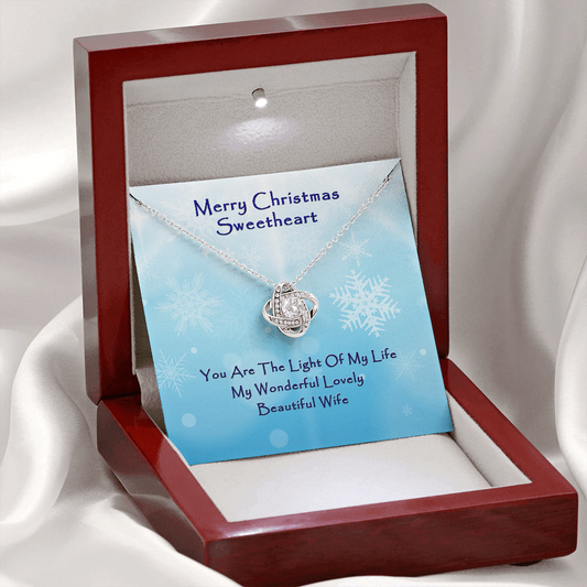 All I Want For Christmas Is You Love Knot White Gold Cubic Zirconia Necklace LED Mahogany finished box