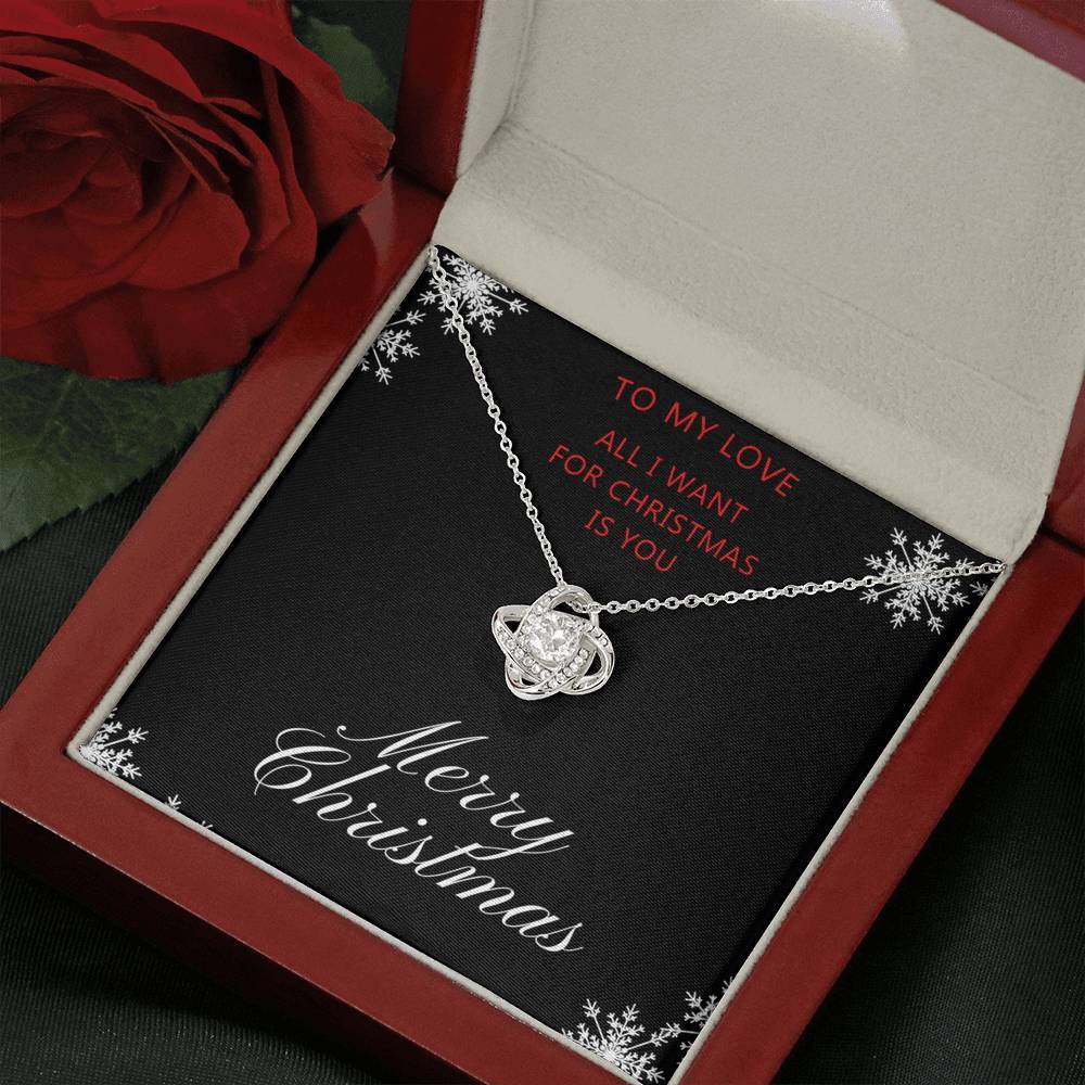 All I Want For Christmas Is You Love Knot White Gold Cubic Zirconia Necklace Christmas Gift