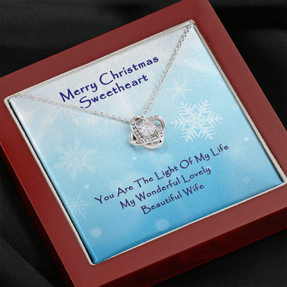All I Want For Christmas Is You Love Knot White Gold Cubic Zirconia Necklace LED Mahogany finished box