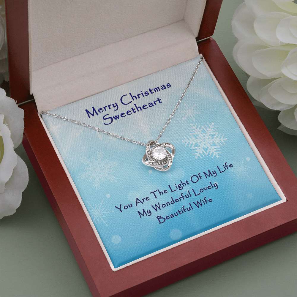 All I Want For Christmas Is You Love Knot White Gold Cubic Zirconia Necklace LED Mahogany finished box