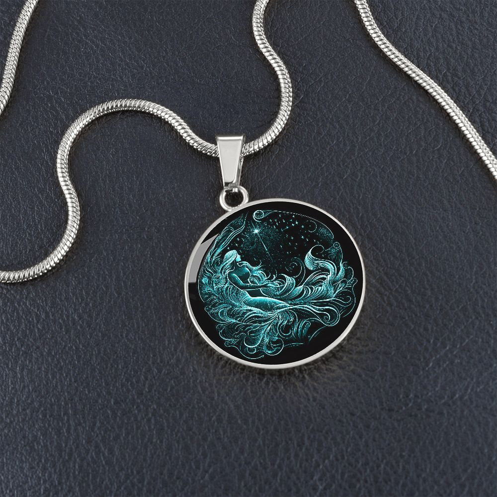 Aquarius Zodiac Jewelry Pendant Necklace in Liquid Glass - Can be Personalized with Engraving - Horiscope Birthdates January 20 - February 18