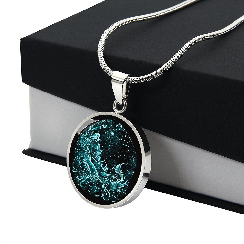 Aquarius Zodiac Jewelry Pendant Necklace in Liquid Glass - Can be Personalized with Engraving - Horiscope Birthdates January 20 - February 18