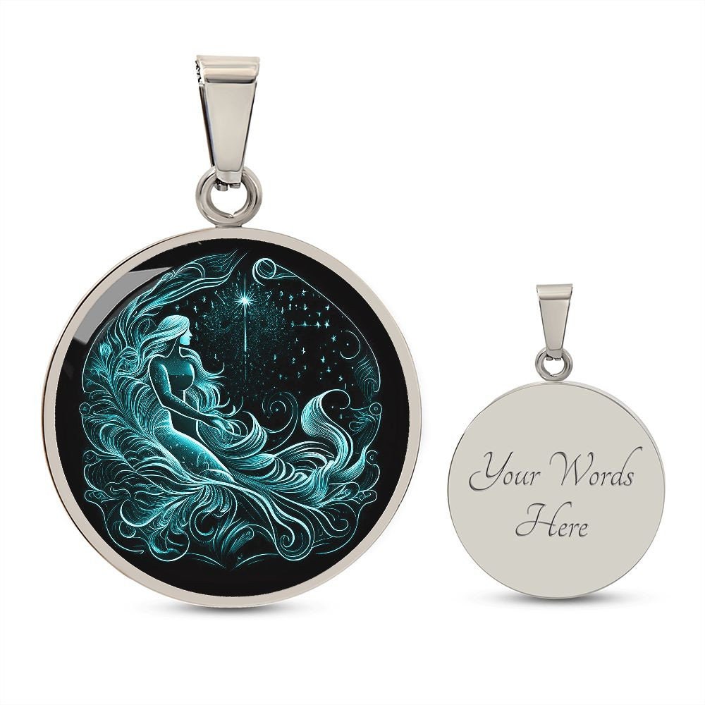 Aquarius Zodiac Jewelry Pendant Necklace in Liquid Glass - Can be Personalized with Engraving - Horiscope Birthdates January 20 - February 18