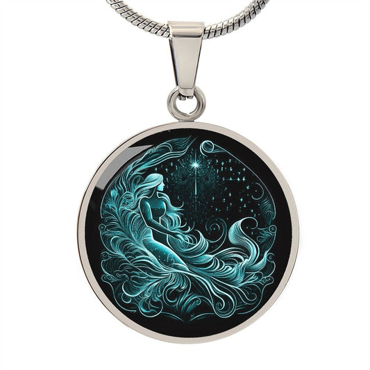 Aquarius Zodiac Jewelry Pendant Necklace in Liquid Glass - Can be Personalized with Engraving - Horiscope Birthdates January 20 - February 18
