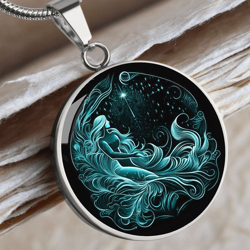 Aquarius Zodiac Jewelry Pendant Necklace in Liquid Glass - Can be Personalized with Engraving - Horiscope Birthdates January 20 - February 18