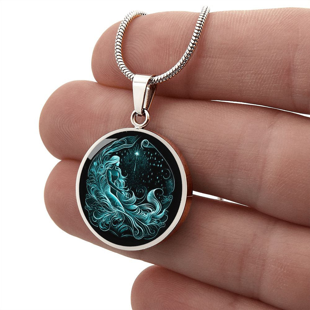 Aquarius Zodiac Jewelry Pendant Necklace in Liquid Glass - Can be Personalized with Engraving - Horiscope Birthdates January 20 - February 18