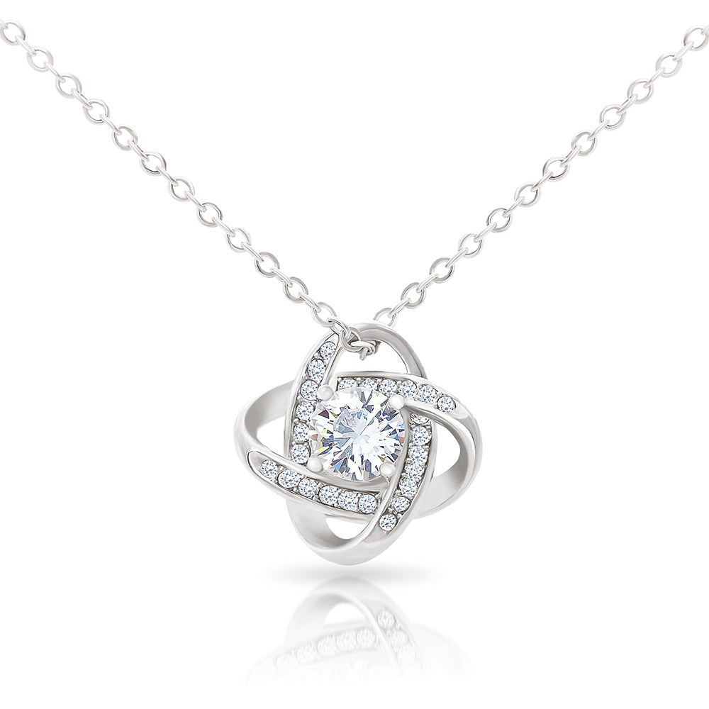 All I Want For Christmas Is You Love Knot White Gold Cubic Zirconia Necklace LED Mahogany finished box